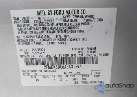 2010 Ford Flex Limited из США, поврежденный, VIN 2FMGK5DC6ABA31596